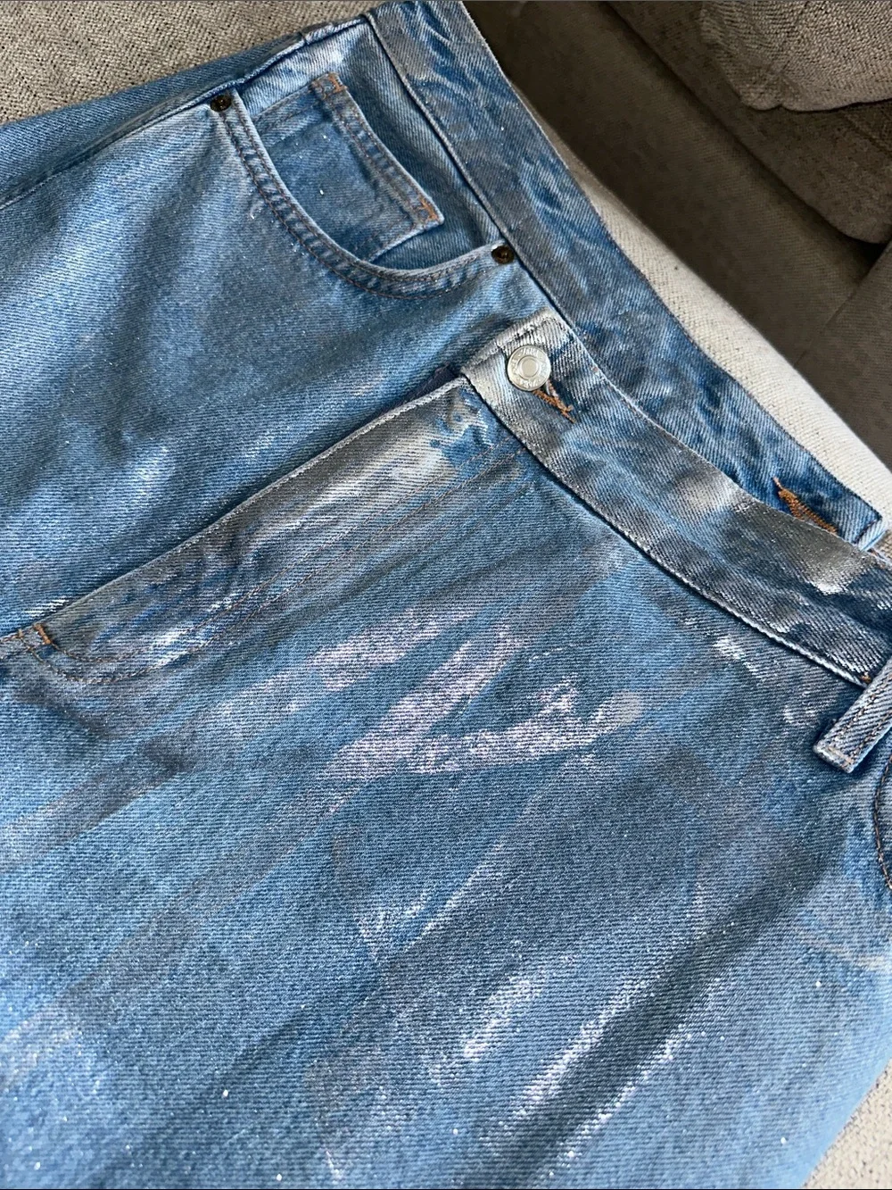 Zara 6045/017 Light Blue Denim Metallic Maxi Skirt with Front Slit